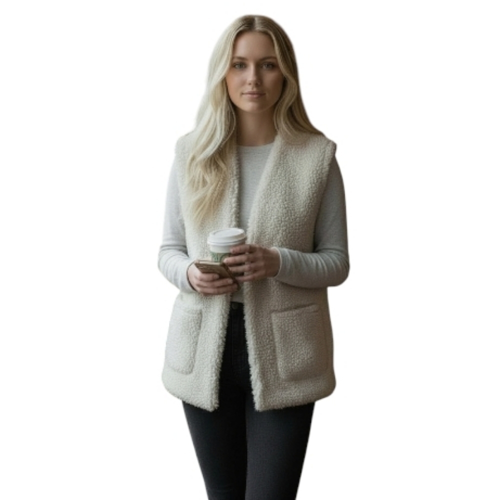 Steve Madden Sherpa Teddy Vest Cream Women's Small